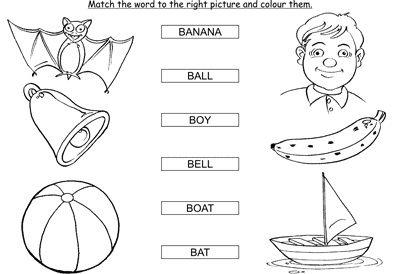 Kids Activity -Match the words Starting with b, colored Picture
