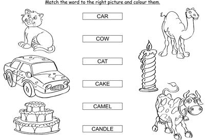 Kids Activity -Match the words Starting with c, colored Picture