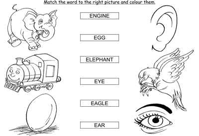 Kids Activity -Match the words Starting with e, colored Picture