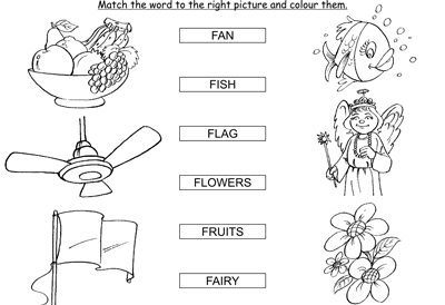 Kids Activity -Match the words Starting with f, colored Picture