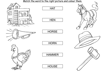 Kids Activity -Match the words Starting with h, colored Picture