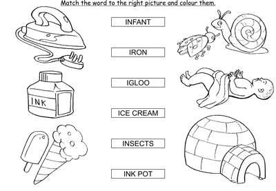 Kids Activity -Match the words Starting with i, colored Picture