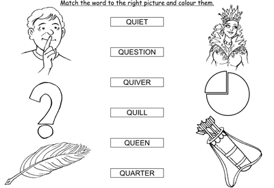 Kids Activity -Match the words Starting with q, colored Picture