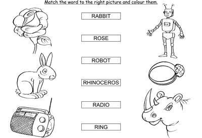 Kids Activity -Match the words Starting with r, colored Picture