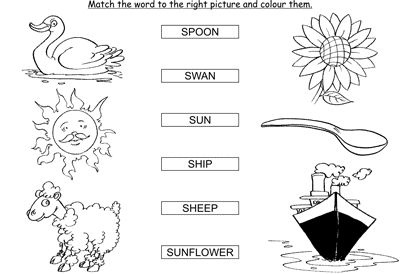 Kids Activity -Match the words Starting with s, colored Picture