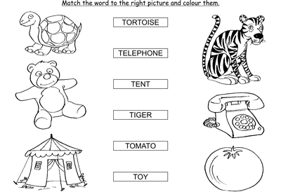 Kids Activity -Match the words Starting with t, colored Picture