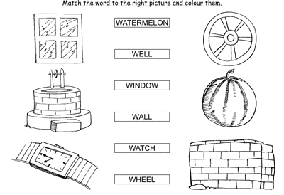 Kids Activity -Match the words Starting with w, colored Picture