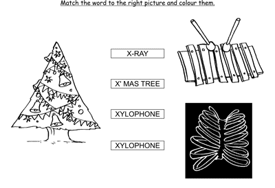 Kids Activity -Match the words Starting with x, colored Picture