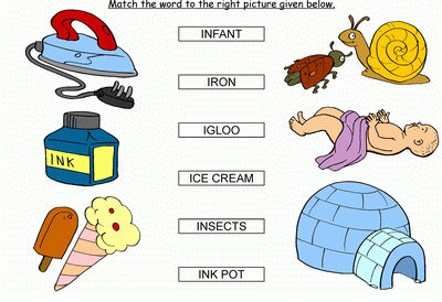 Kids Activity -Match the words Starting with i, colored Picture
