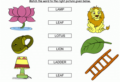 Kids Activity -Match the words Starting with l, colored Picture