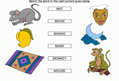 Kids Activity -Match the words Starting with m, colored Picture