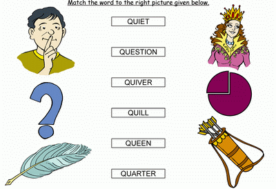 Kids Activity -Match the words Starting with q, colored Picture