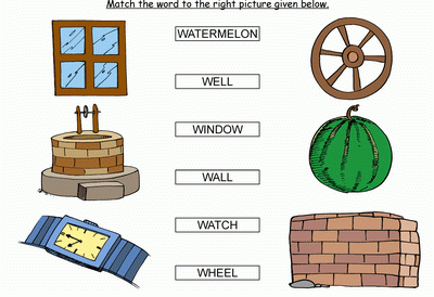 Kids Activity -Match the words Starting with w, colored Picture