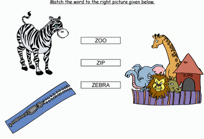 Kids Activity -Match the words Starting with z, colored Picture