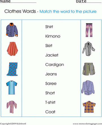 Clothes Picture Sheet