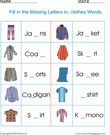 Clothes Worksheet Sheet