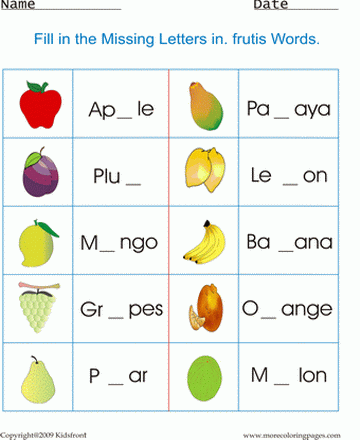 Fruits Worksheet Sheet