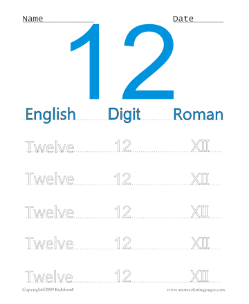 Roman Numerals 12 Sheet