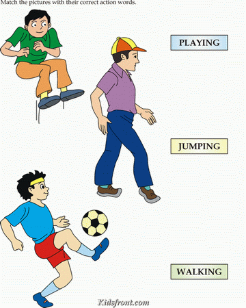 Kids Activity -Match boy playing, Jumping, Walking., Black & white Picture