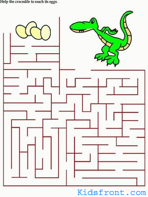 Printable Maze 1 for Kids - Help the crocodile to reach its eggs , colored Picture