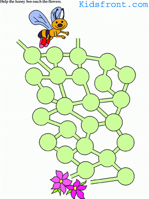 Printable Maze 7 for Kids - Help the Honey bee to reach the flowers. , colored Picture