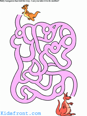 Printable Maze 9 for Kids - Baby Kangaroo lost his way. Can you take to its mother. , colored Picture