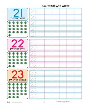 Digit And Number 21,22 And 23 Sheet