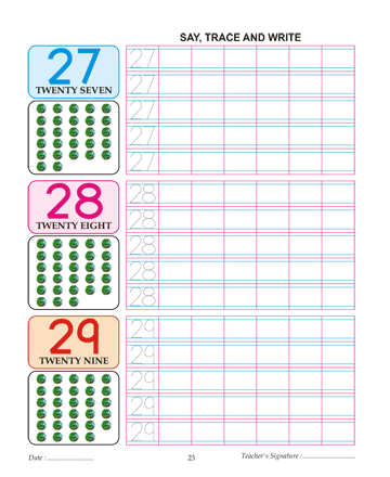 Digit And Number 27,28 And 29 Sheet