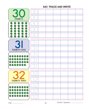 Digit And Number 30,31 And 32 Sheet