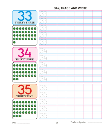 Digit And Number 33,34 And 35 Sheet