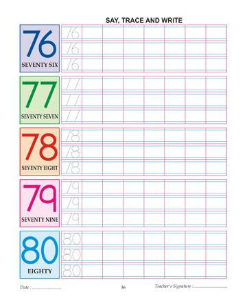 Digit And Number 76,77,78,79 And 80 Sheet